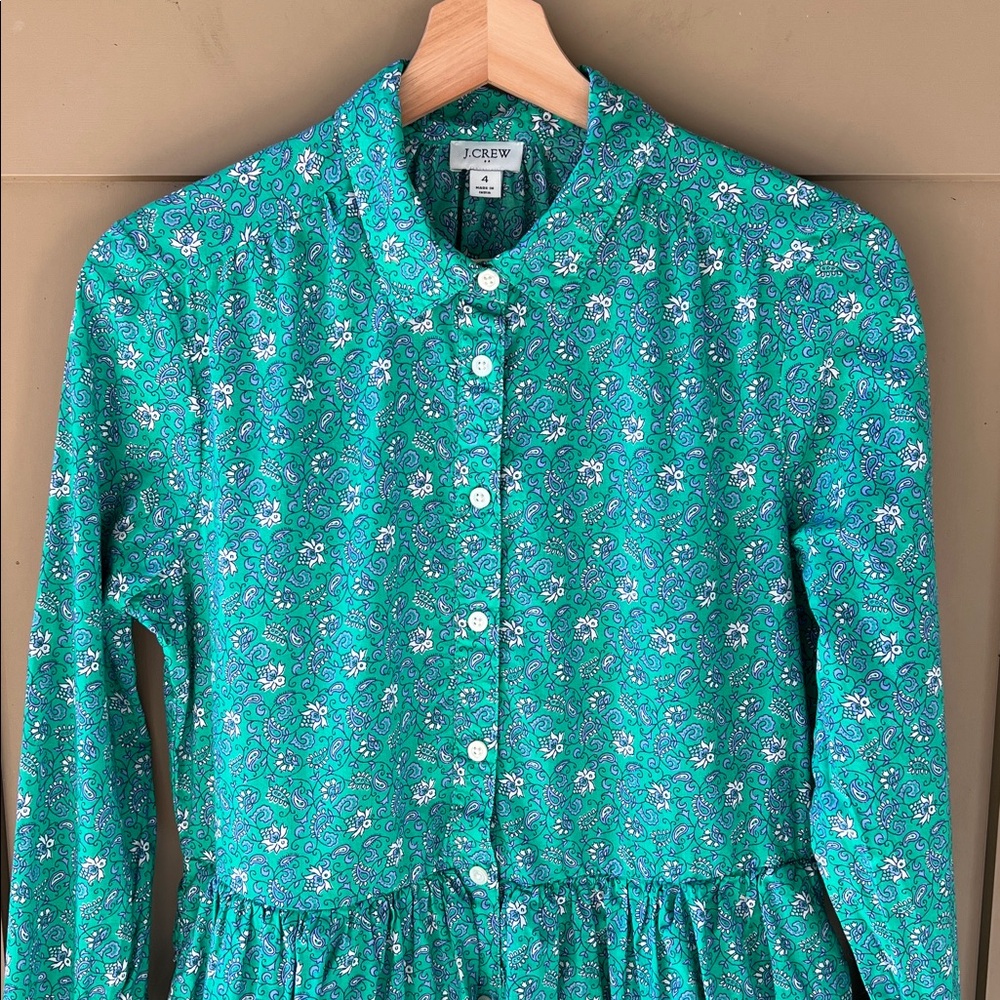 J. Crew Factory Green Floral Mini Shirt Dress - Picture 3 of 11